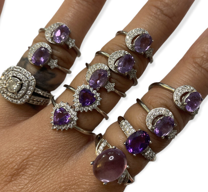 Amethyst - Faceted & Polished - Silver Alloy Adjustable Rings