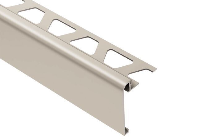 Schluter®-RONDEC-STEP, Product Type: Profile, Material: Aluminum, Finish: Satin Nickel Anodized, Height: 8mm (5/16&quot;), Vertical leg (A): 39mm (1-1/2&quot;), Length: 250cm (8&#39; 2-1/2&quot;)