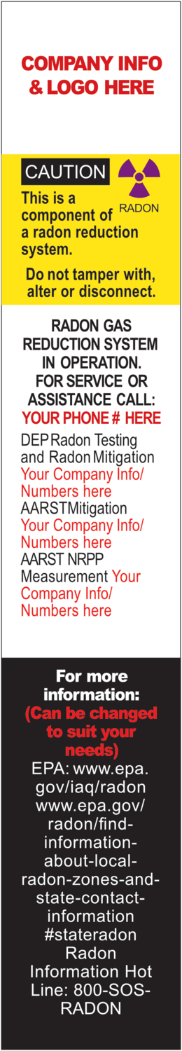 Radon Removal System Component Label