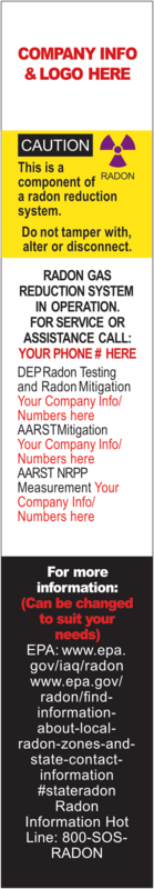Radon Removal System Component Label