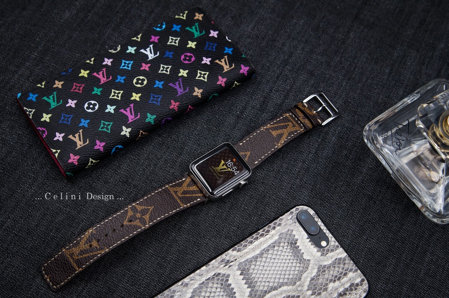 Apple Watch Band Repurposed Classic LV Monogram Damier Azur, 44mm/45mm / Gold