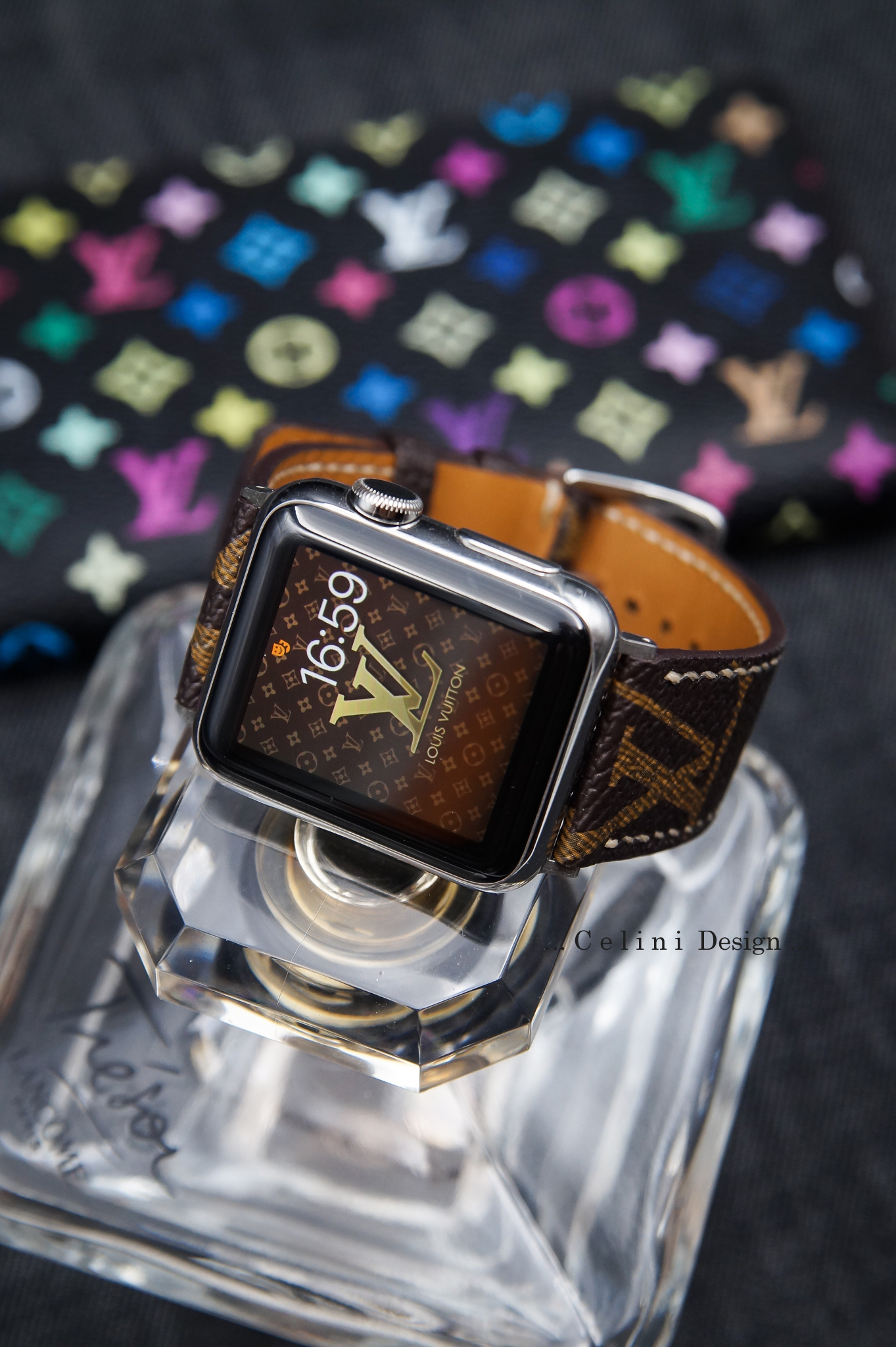 Apple Watch Band Repurposed Classic LV Monogram Damier Azur, 44mm/45mm / Gold