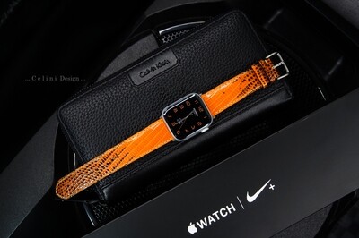 Orange Lizard Leather Apple Watch Strap