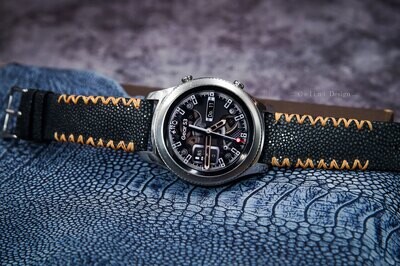 Premium Black Stingray Leather Tribal Stitching Samsung Watch Strap