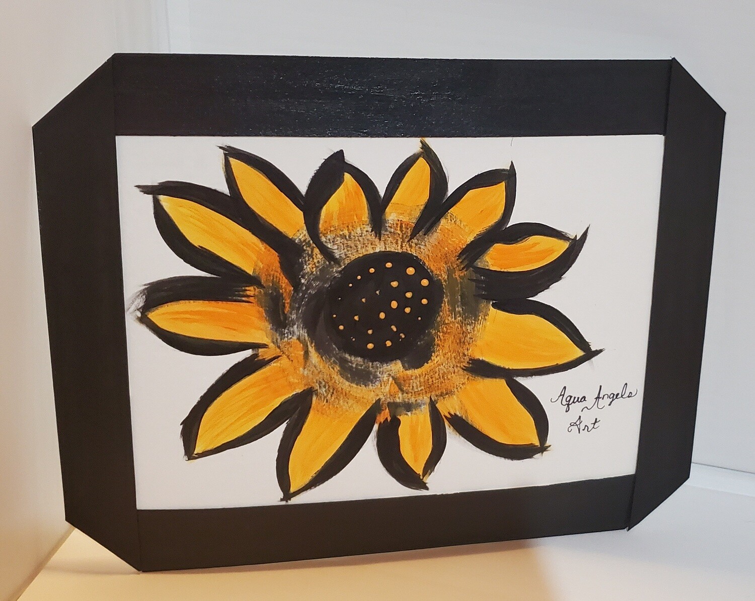 Aqua Angels Art acrylic painting: Black Outlined Series: Kansas Sunflower OOAK