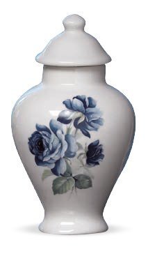 Mini urna in porcellana con fiore blu