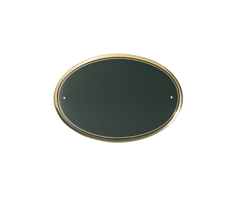 Targa in alluminio bombata ovale​ fondo nero e bordo oro