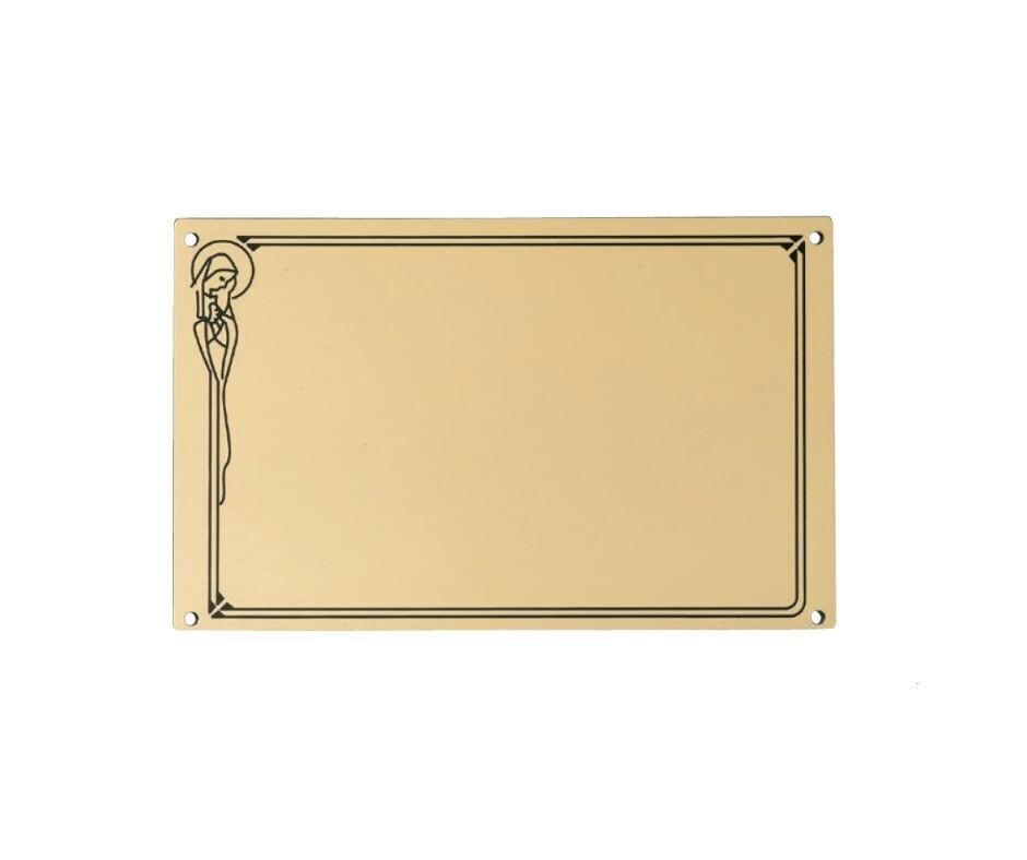 Targa in alluminio piana rettangolare fondo oro e bordo nero con Madonna