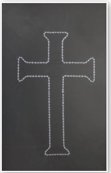 Velo coprisalma con ricamo croce con nastro in raso grigio