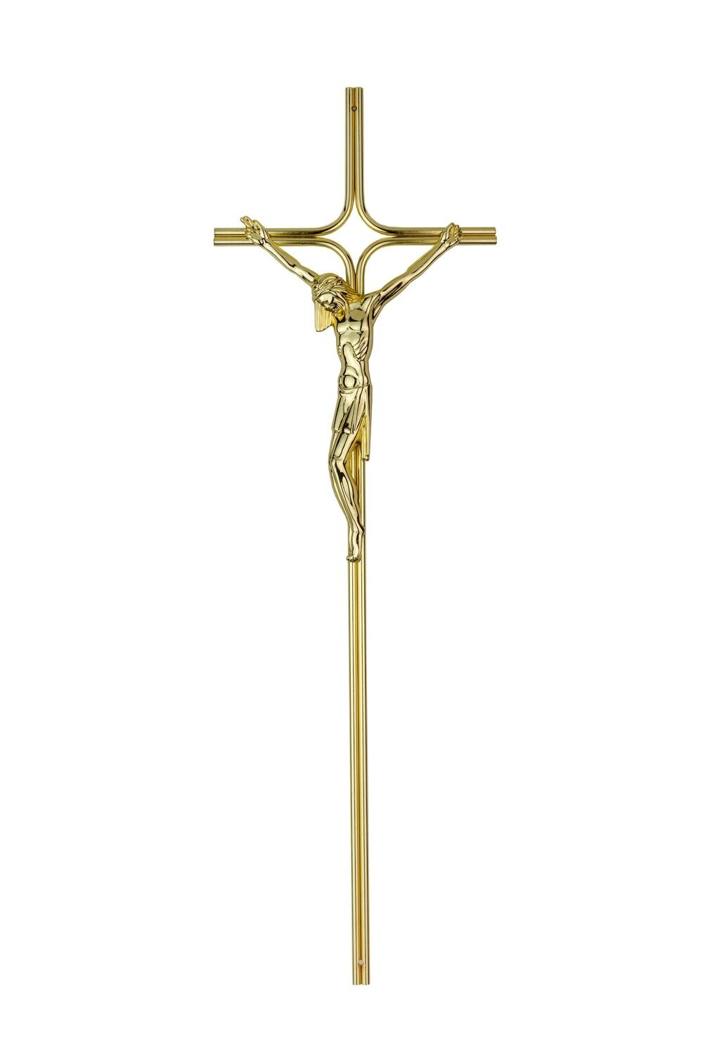 Croce in acciaio con Cristo in zama linea 561 finitura ottone lucido