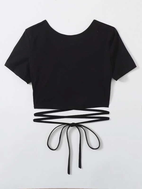 Black Drawstring Backless Top