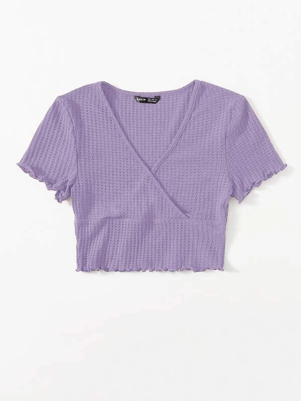 Purple Cropped Lettuce Trim Top