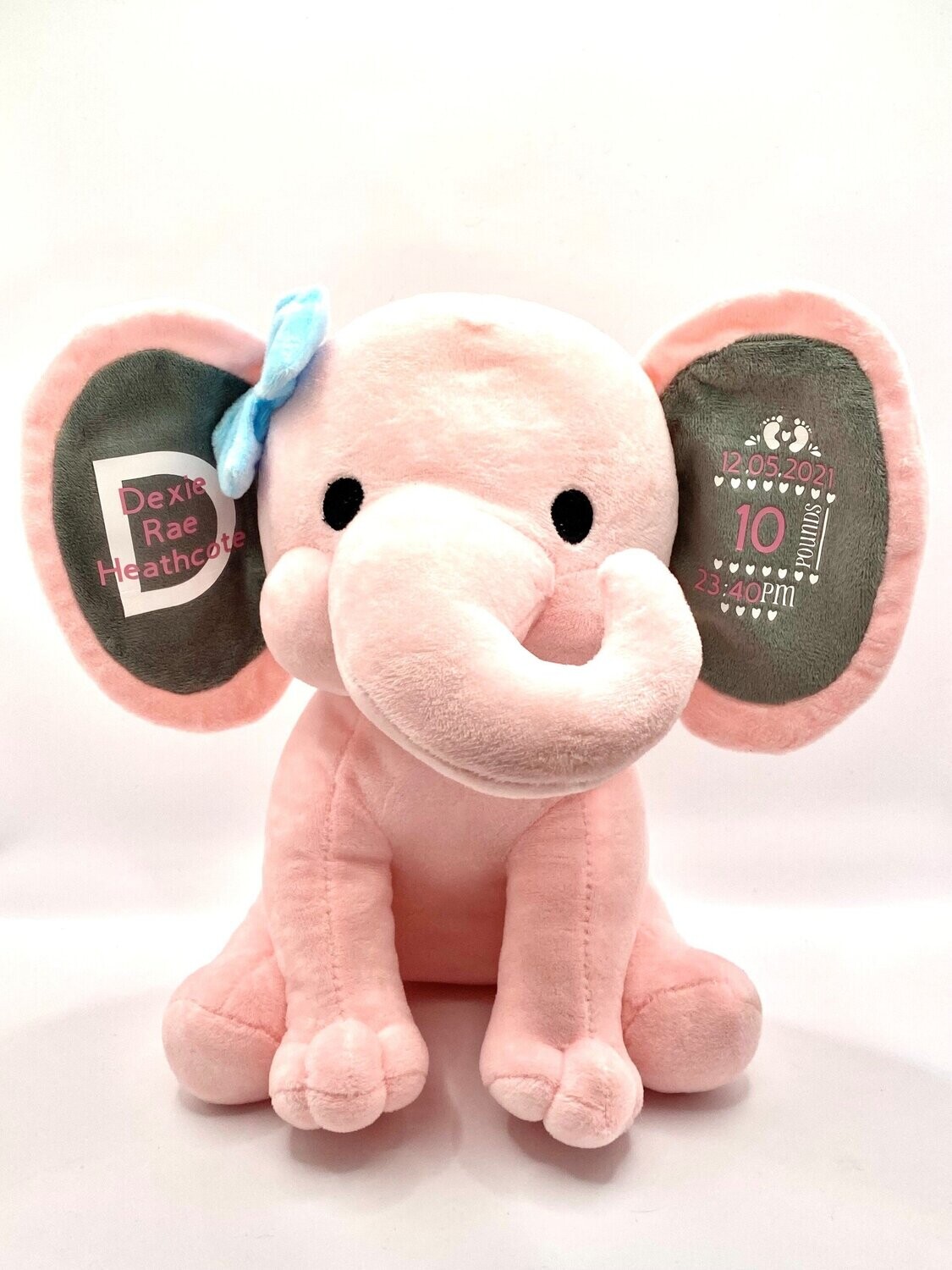Personalised Baby Keepsake Soft Plush Elephant Toy - PINK