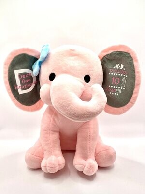 Personalised Baby Keepsake Soft Plush Elephant Toy - PINK