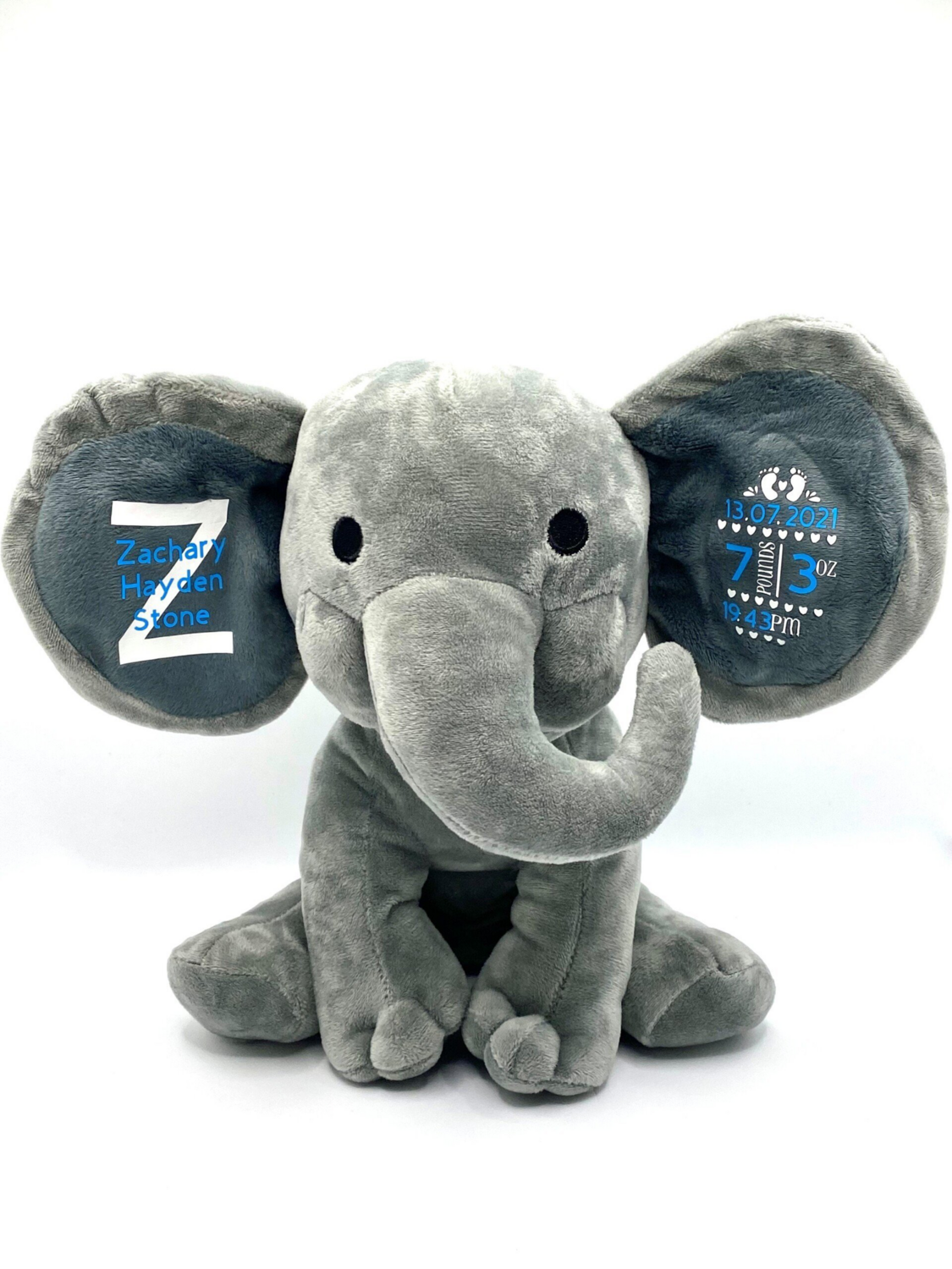 Personalised Baby Keepsake Soft Plush Elephant Toy - GREY