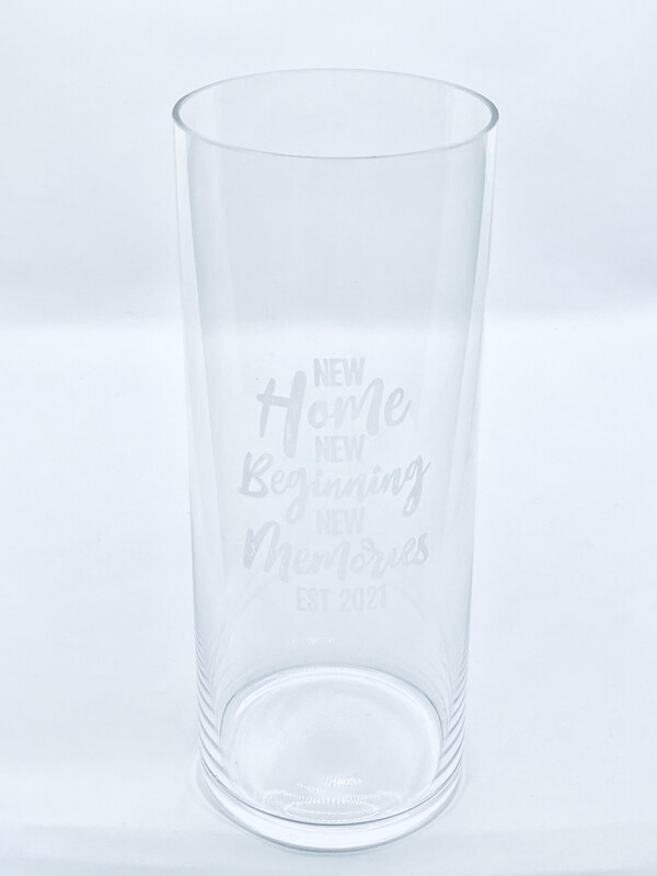New Home New Beginning New Memories Est 'YEAR' Glass Vase