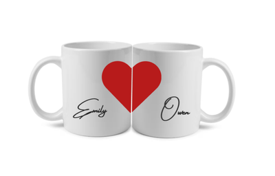 Couples Personalised Love Heart Mug Set