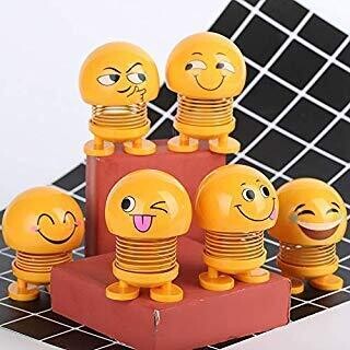 Smiley Spring Dolls, Cute Emoji Bobble Head Funny Car Dashboard