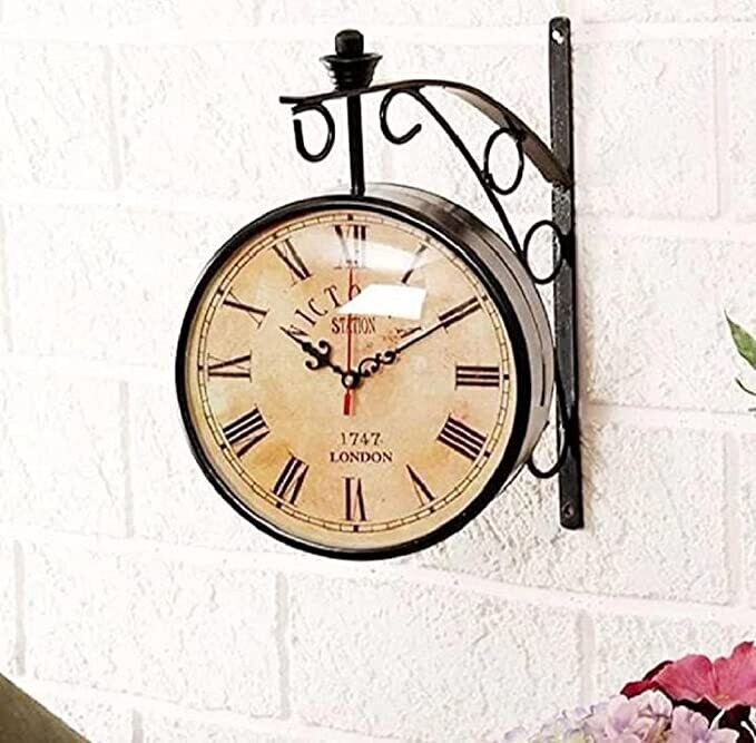 London Vintage Victoria Metal Double Sided Station Wall Clock with dial