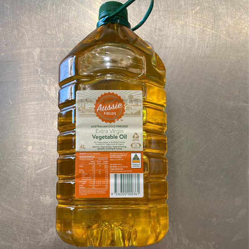 Aussie Fields Extra Virgin Vegetable Oil 4L