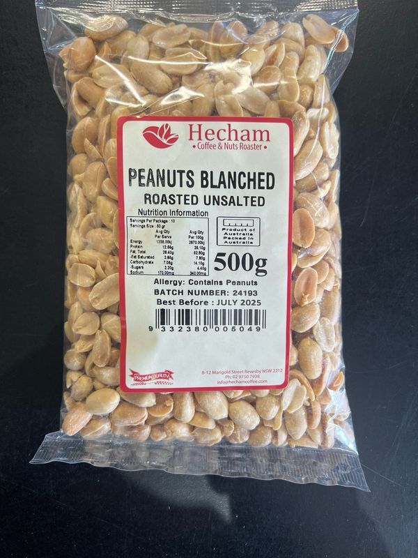Peanuts Blanched Roasted Unsalted 500g