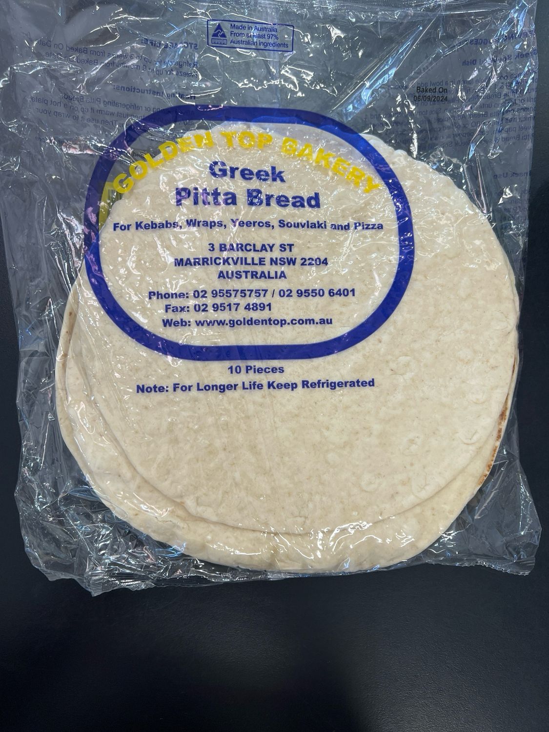 Greek Pitta Bread - Large - 10 Pack