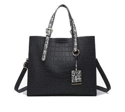 Crocodile handbag with snake skin strap