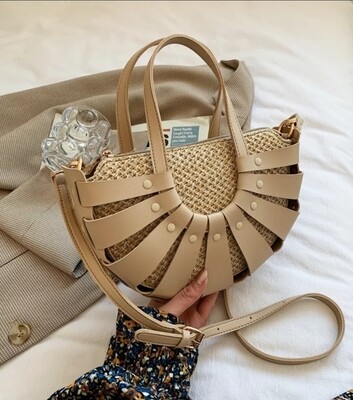 Straw Semicircle Design Handbag