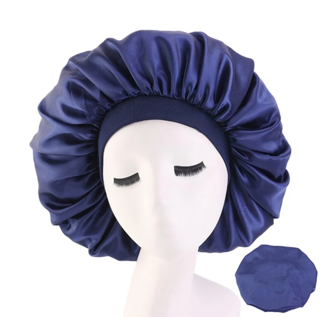 Large Satin Bonnet - Navy Blue
