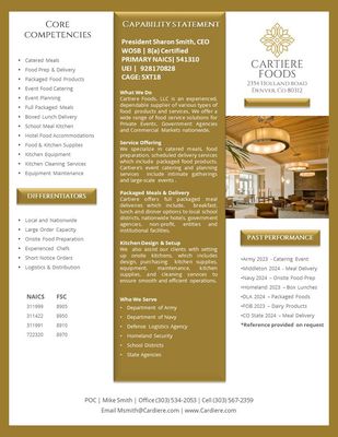 Capability Statement Template Food Service