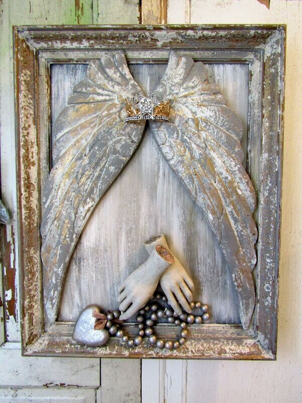 Framed Santos angel cherub wall decor, Framed wings and hands 3D watchful angel wall piece Framed Santos angel cherub wall decor, Framed wings and hands 3D watchful angel wall piece