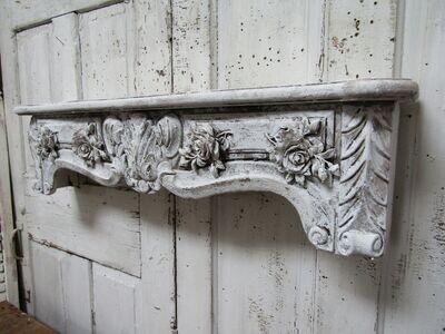 Large white distressed shelf for display, embellished with roses Large white distressed shelf for display, embellished with roses