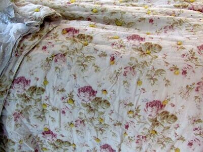 French antique quilt and cotton fabrics handmade runner, bed scarf French antique quilt and cotton fabrics handmade runner, bed scarf