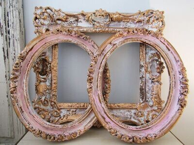 Shabby chic wall frame grouping pink and gold distressed wall decor Shabby chic wall frame grouping pink and gold distressed wall decor