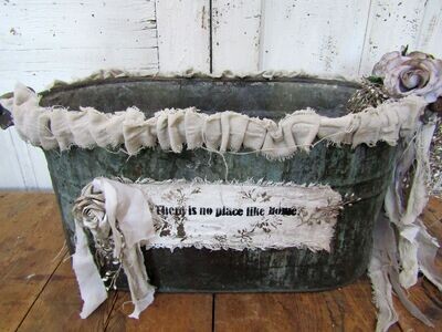 Large farmhouse boiler wash tub embellished in canvas and ecru colors Large farmhouse boiler wash tub embellished in canvas and ecru colors