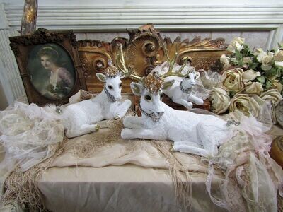 White Albino deer family statue figurines collection, White Albino deer family statue figurines collection,