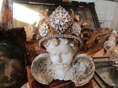 SOLD Handmade metal rhinestone crown for statues and home decor SOLD Handmade metal rhinestone crown for statues and home decor