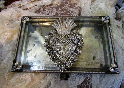 SOLD Antique glass display case with large rhinestone Santos sacred heart SOLD Antique glass display case with large rhinestone Santos sacred heart