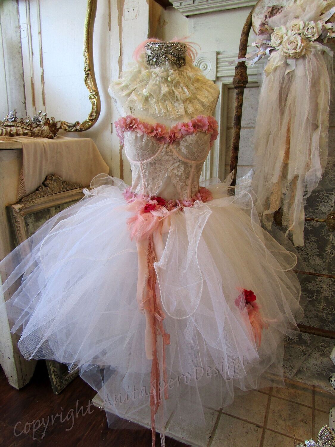 SOLD White and pink ballerina inspired mannequin dress form by Anita Spero