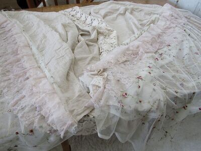 Large butter soft muslin and embroidered lace mesh throw, tablecloth, cover or bed scarf