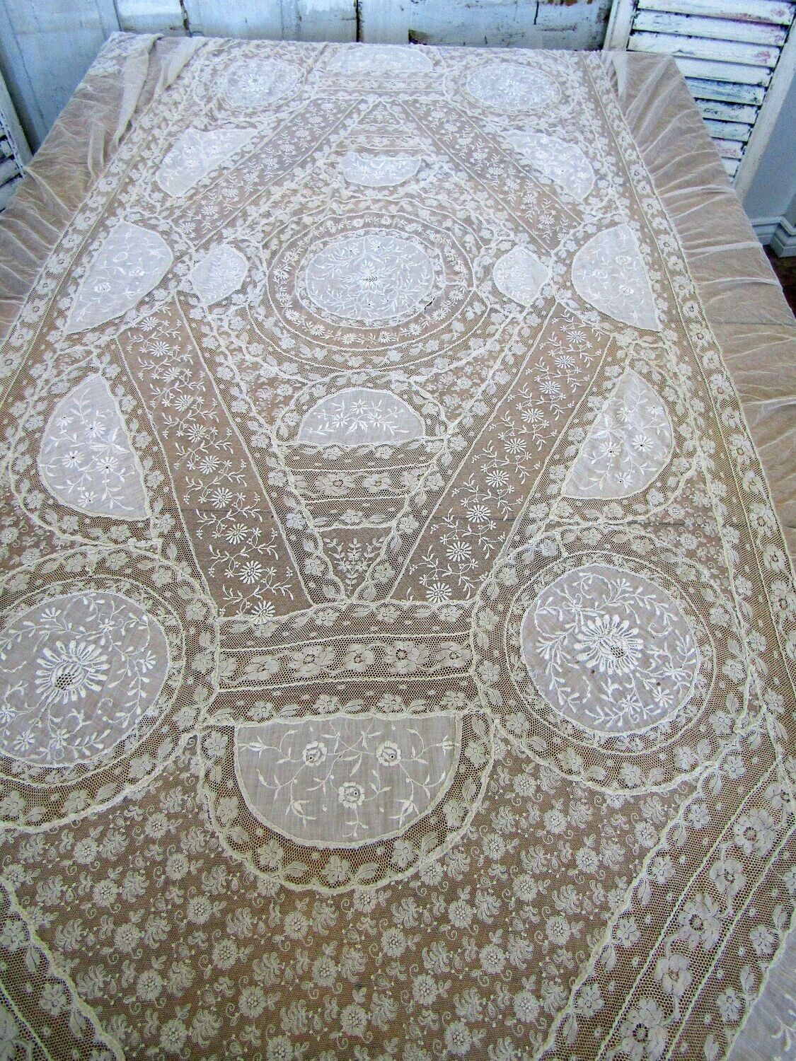 Normandy Tambour lace antique tablecloth runner handmade