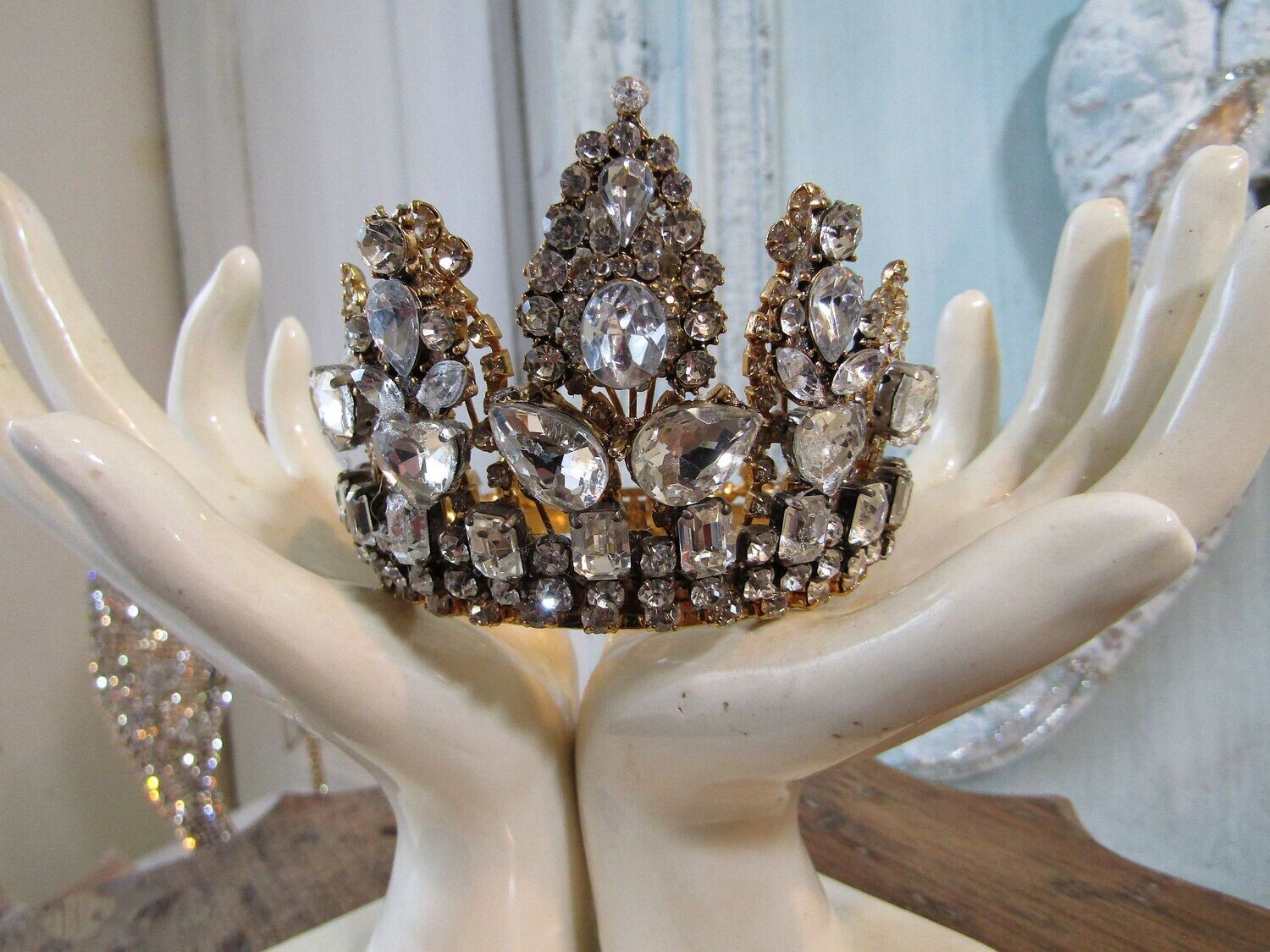 Handmade Santos jeweled crown, rhinestone embellished for statues and decor