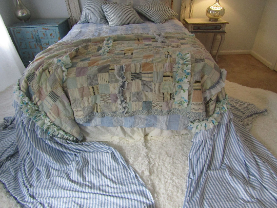 Versatile cottage core handmade runner or bed scarf, soft antique quilt recreated home decor textile versatile piece by anita spero design
