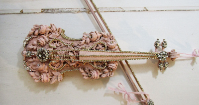 Pink embellished violin with bow collectible home decor by anita spero design
