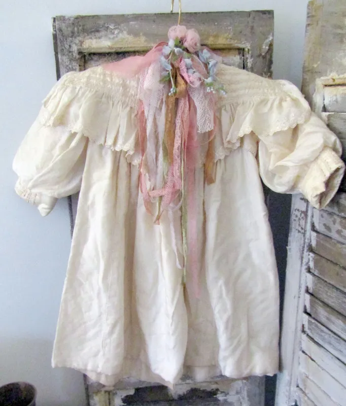 Antique white babies gown/coat with hanger, beautiful collectible silk white babies nursery decor anita spero design