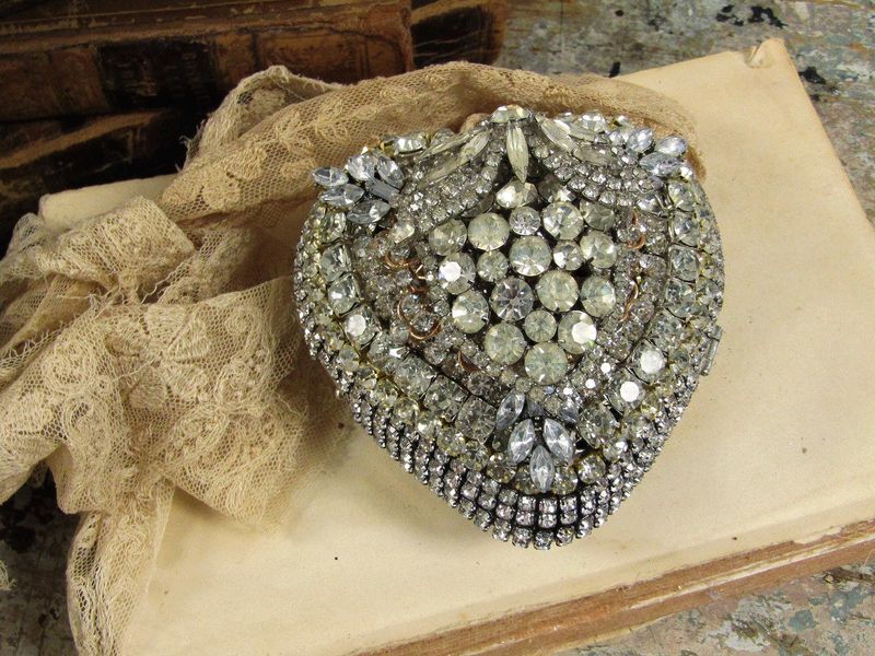 Jeweled metal heart box, bubble heart silver gold jeweled altered decor Valentine, ring holder gift for love anita spero design