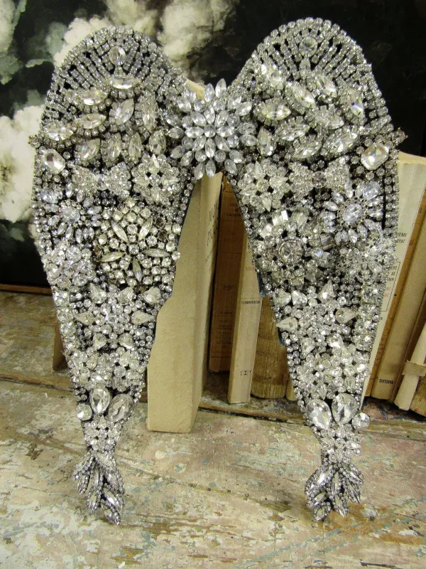 Rhinestone jeweled wings wall home decor, metal cherub angel wings covered in rhinestone jewel one-of-a-kind art Anita Spero Design