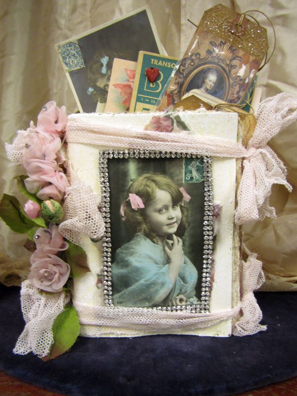 Shabby cottage leather journal pink floral binding by anita spero design