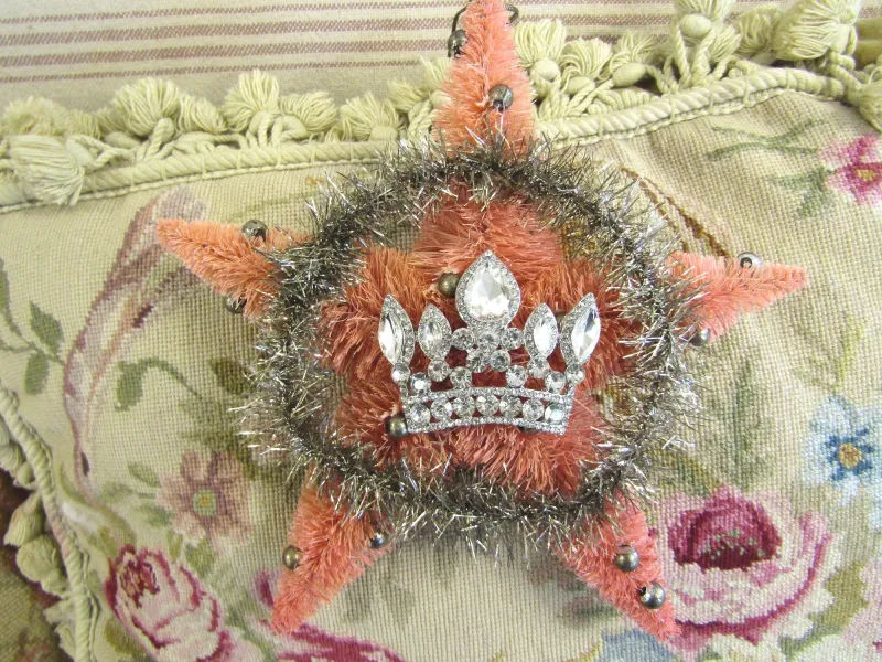 Vintage pink bottle brush star ornament for home decor or DIY, shabby cottage chic home Christmas decoration or gift Anita Spero design