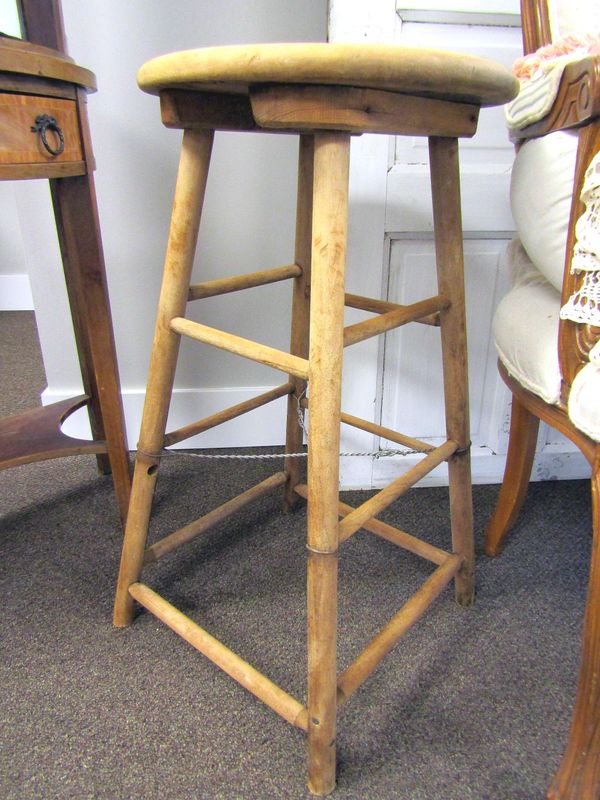 Vintage bare wood stool, rustic farmhouse style by anita spero design